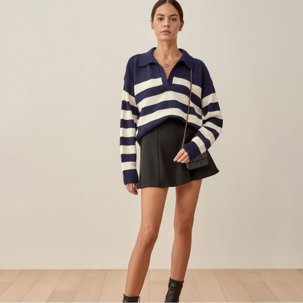 Reformation Francesco Polo Sweater, Navy Stripe, Size XS, Great Condition!